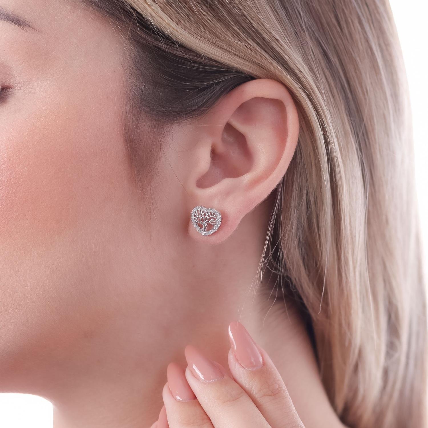 Brf-364-Rd Brinco De Coração Com Árvore Da Vida Cravejado De Zircônias Cristal.