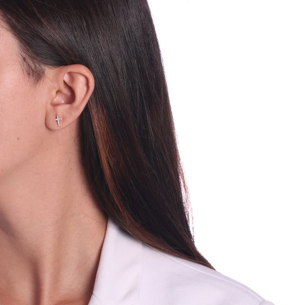 Brf-365-Do Brinco De Cruz Cravejado Com Micro Zircônias