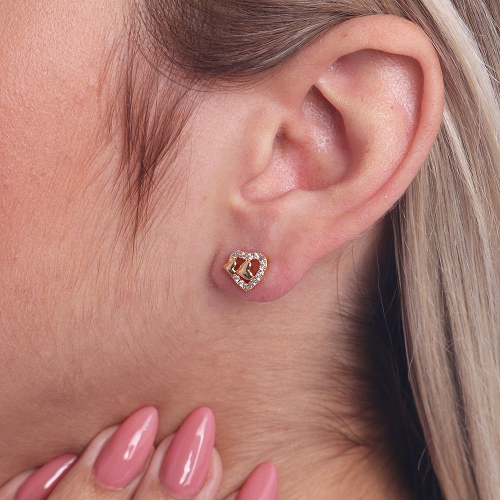 Brf-373-Do Brinco De Coração Vazado Com Zircônias