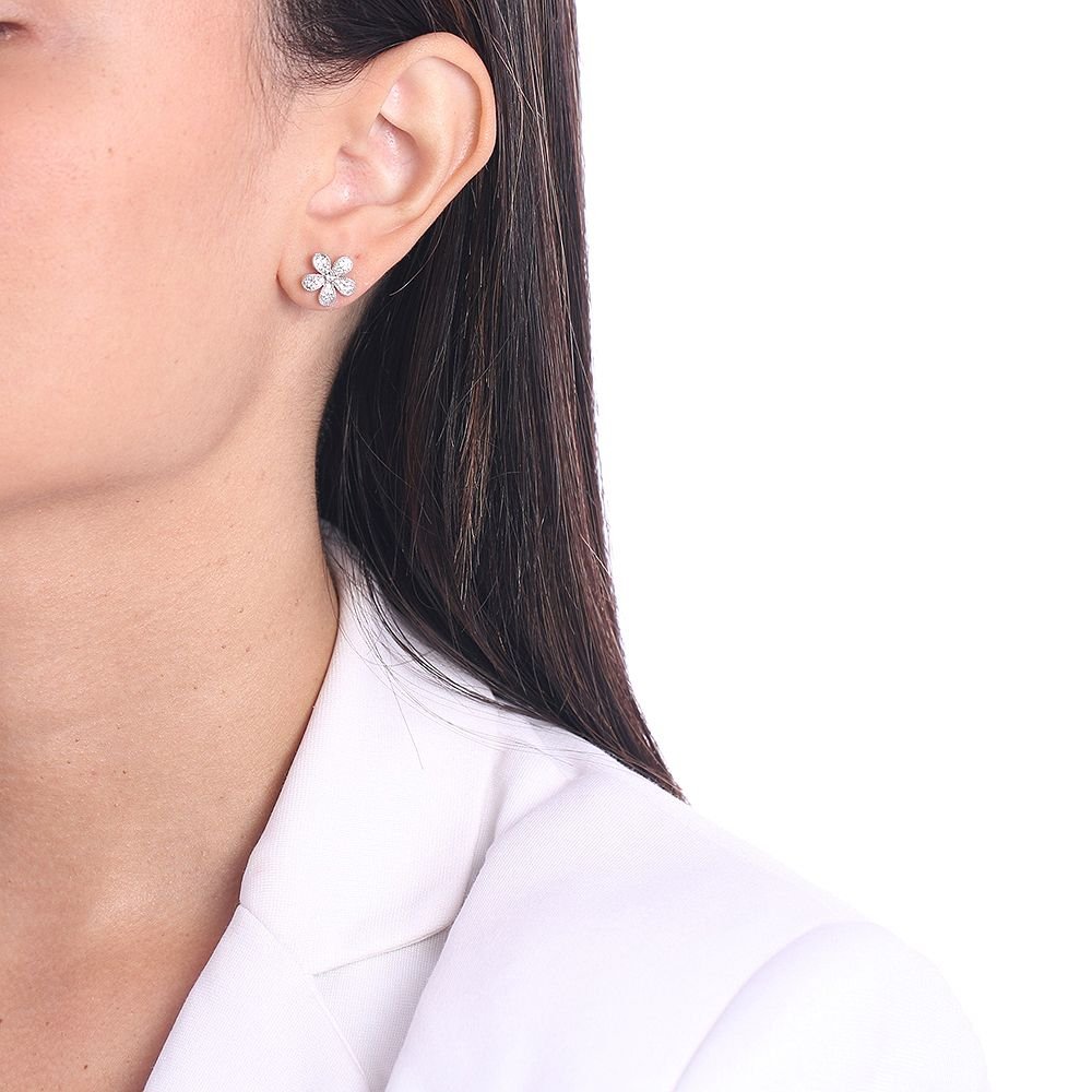 Brf-394-Pl Brinco Flor Cravejada Com Micro Zircônias