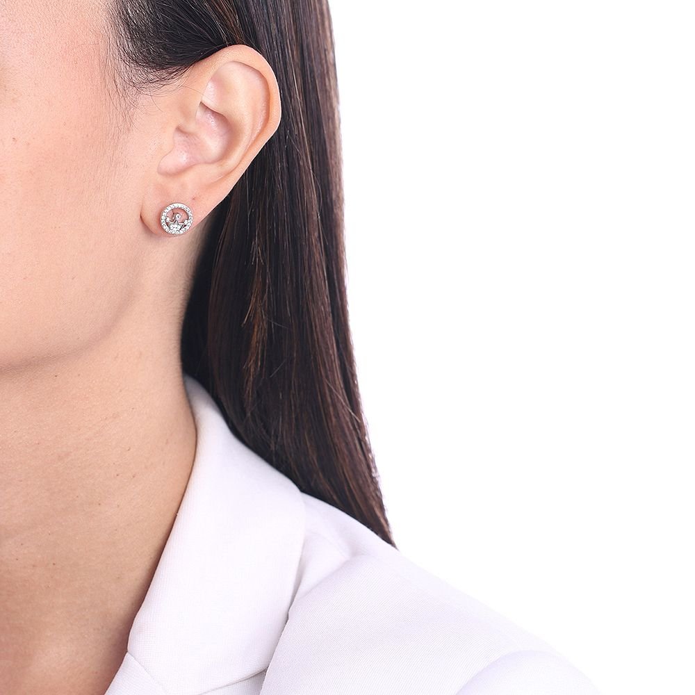 Brf-428-Pl Brinco De Coroa Cravejada Com Micro Zircônias