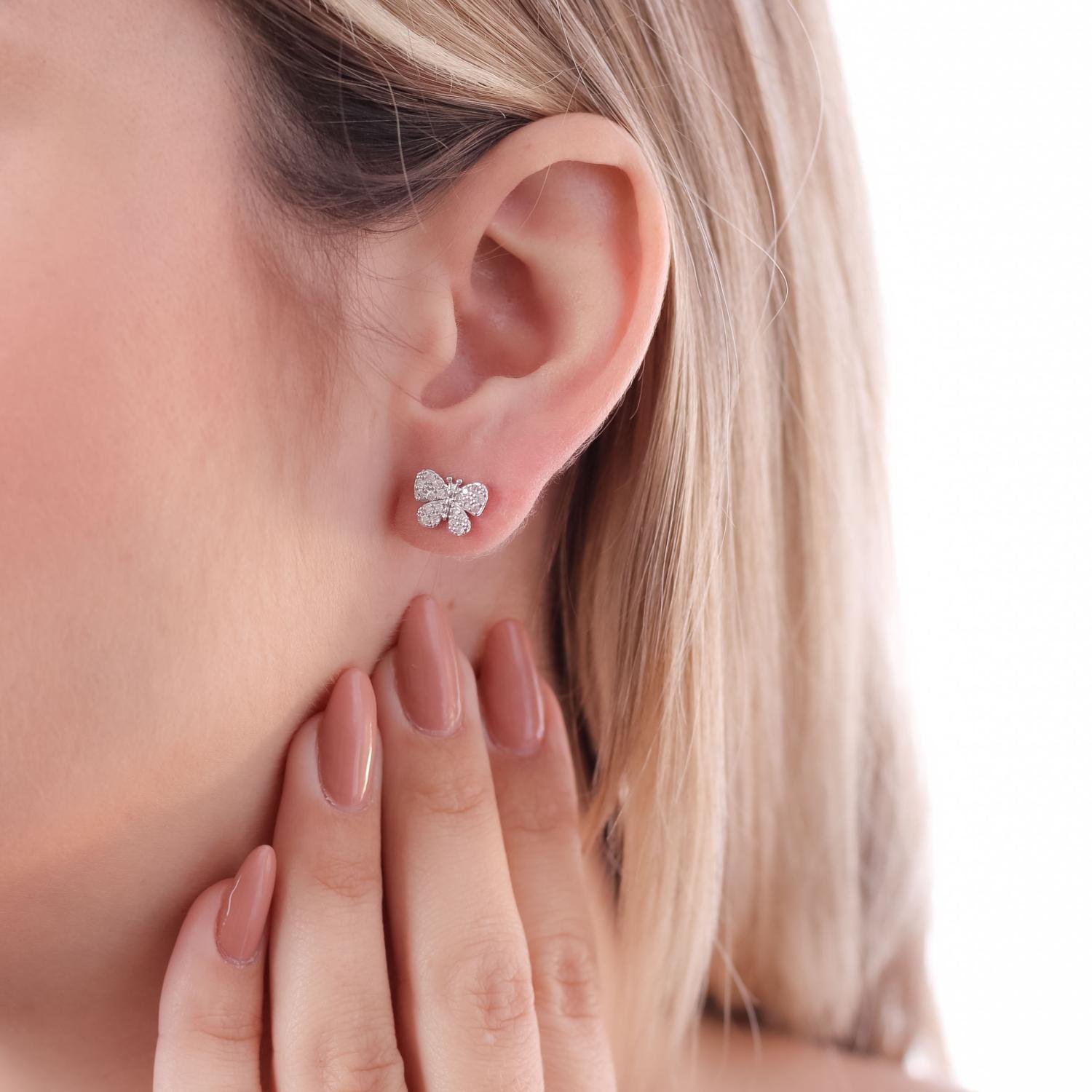 Brf-629-Rd Brinco De Borboleta Cravejado De Zircônias Cristal.