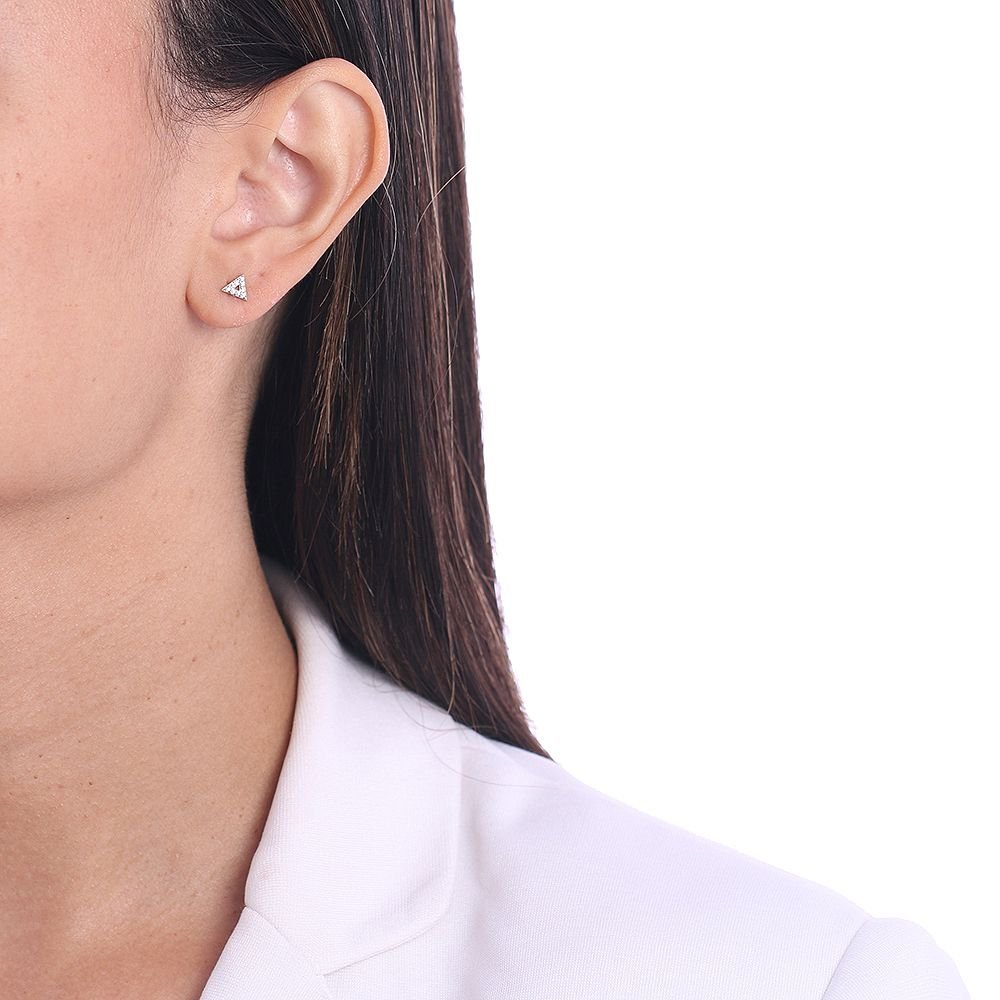 Brf-730-Pl Brinco Triângulo Cravejado Com Micro Zircônias
