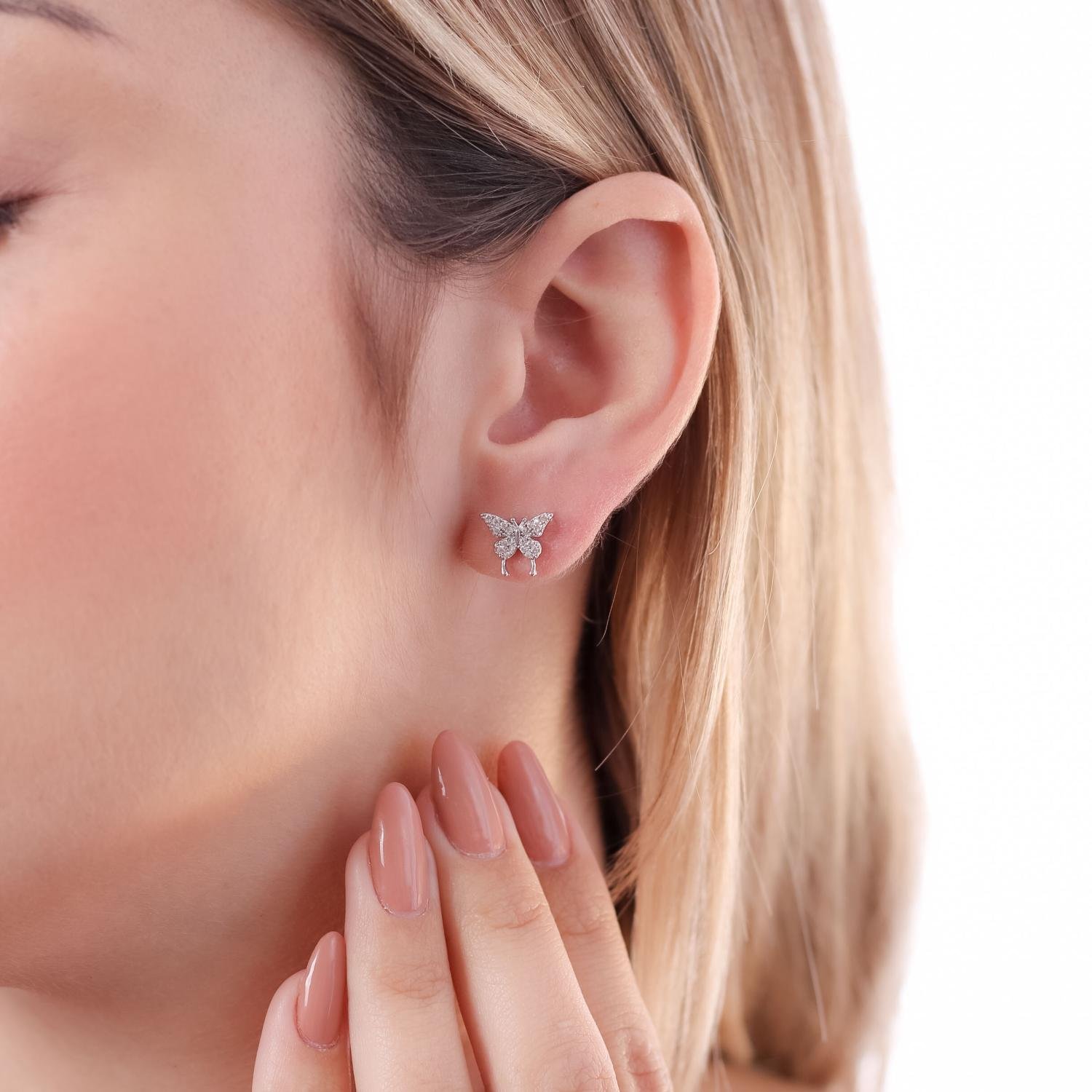 Brf-797-Rd Brinco De Borboleta Cravejado De Zircônias Cristal.