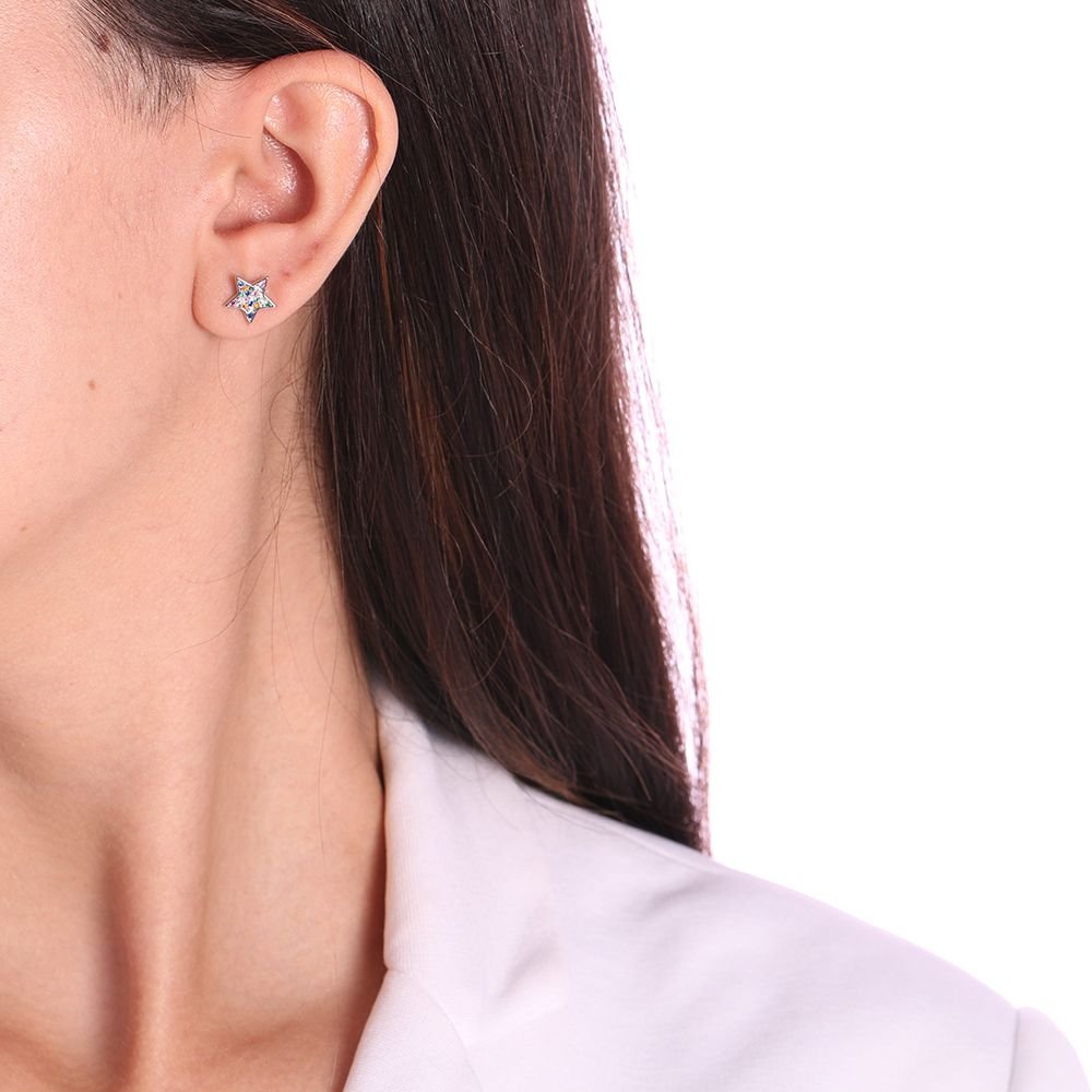 Brf-800-Pl Brinco De Estrela Cravejado Colorido Platina