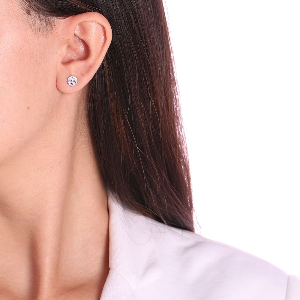 Brf-801-Fo Brinco Hexagonal Cravejada Com Micro Zircônias