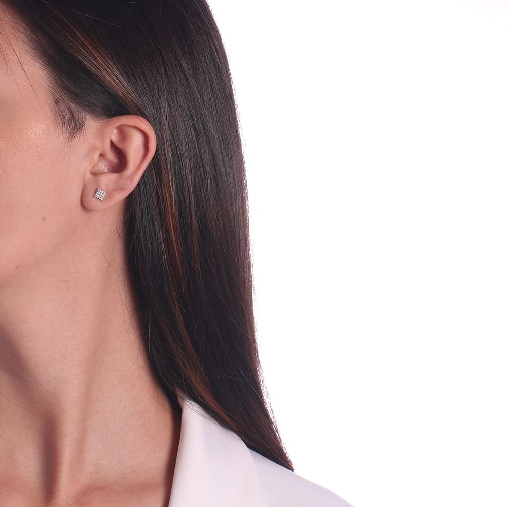 Brf-808-Do Brinco De Quadrado Cravejado Com Micro Zircônias