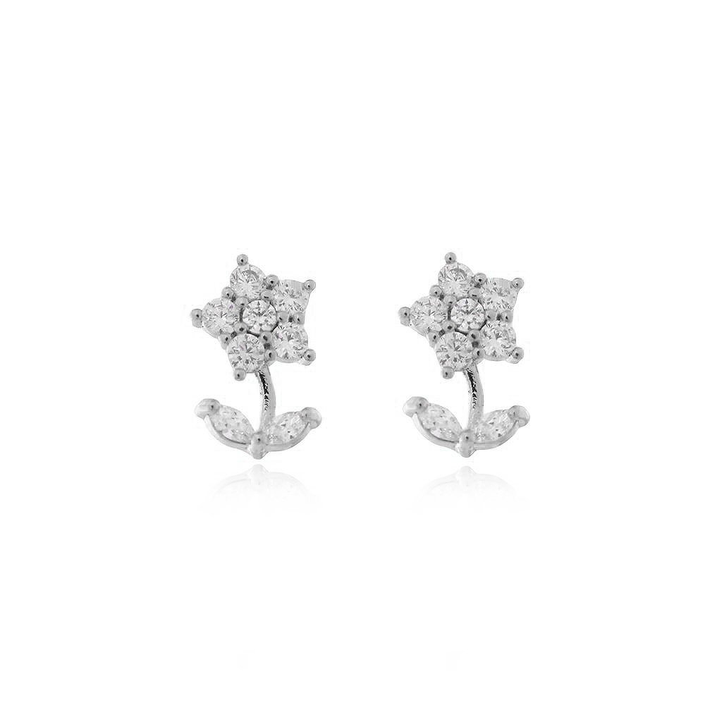 Brf-812-Pl Brinco De Flor Cravejado Com Micro Zircônias