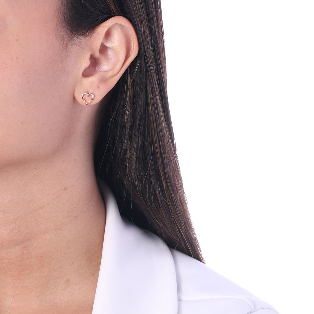 Brf-836-Do Brinco De Coração Cravejado Colorido