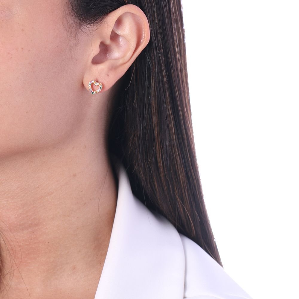 Brf-837-Do Brinco De Coração Cravejado Colorido