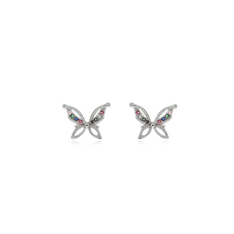 Brf-845-Pl Brinco De Borboleta Cravejado Com Micro Zircônia