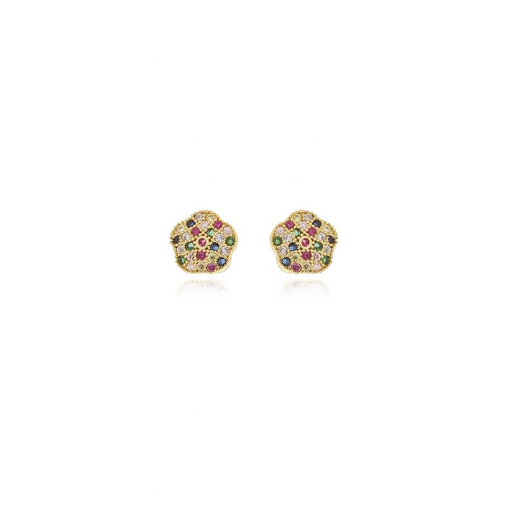 Brf-848-Do Brinco De Flor Cravejada Com Micro Zircônias Cristal