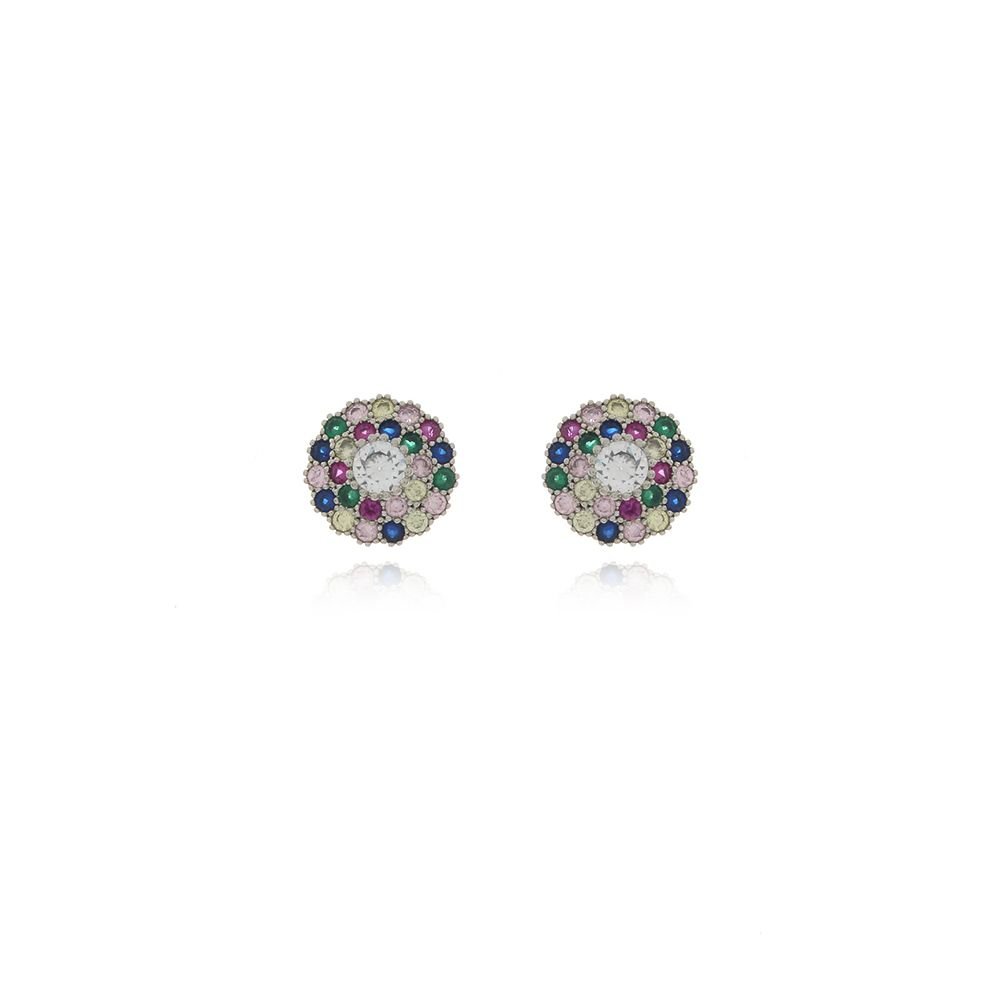 Brf-849-Pl Brinco De Flor Cravejado Com Micro Zircônias