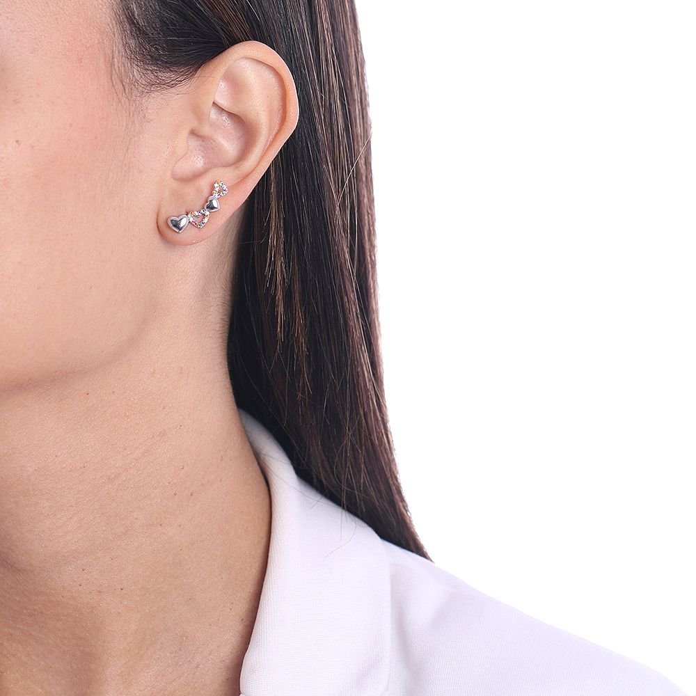 Brf-852-Pl Brinco De Platina Corações Coloridos