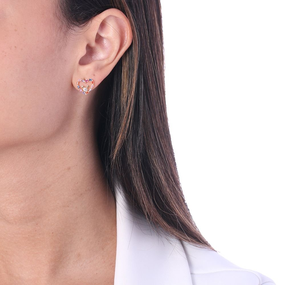 Brf-853-Do Brinco De Coração Cravejado Colorido