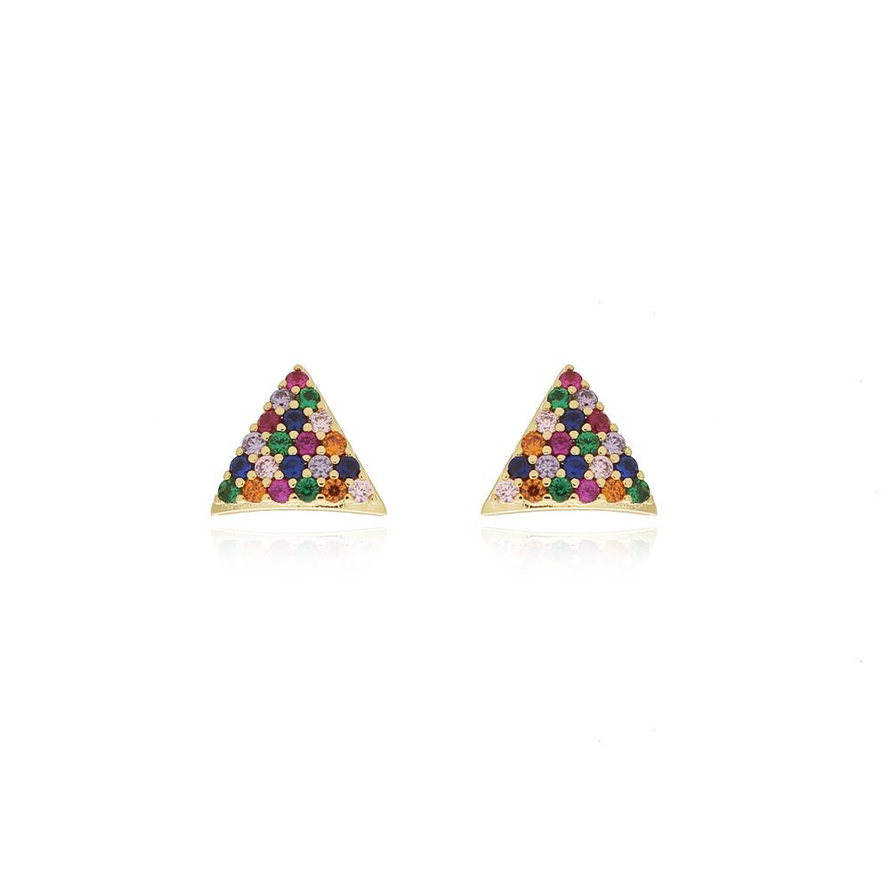 Brf-862-Do Brinco De Triângulo Cravejado Com Micro Zircônias
