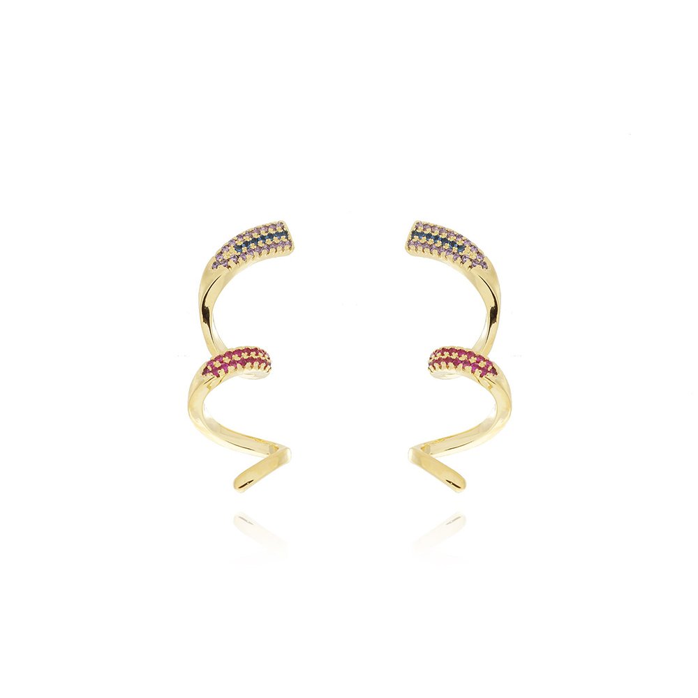 Brf-871-Do Brinco Cravejado Com Micro Zircônias Coloridas