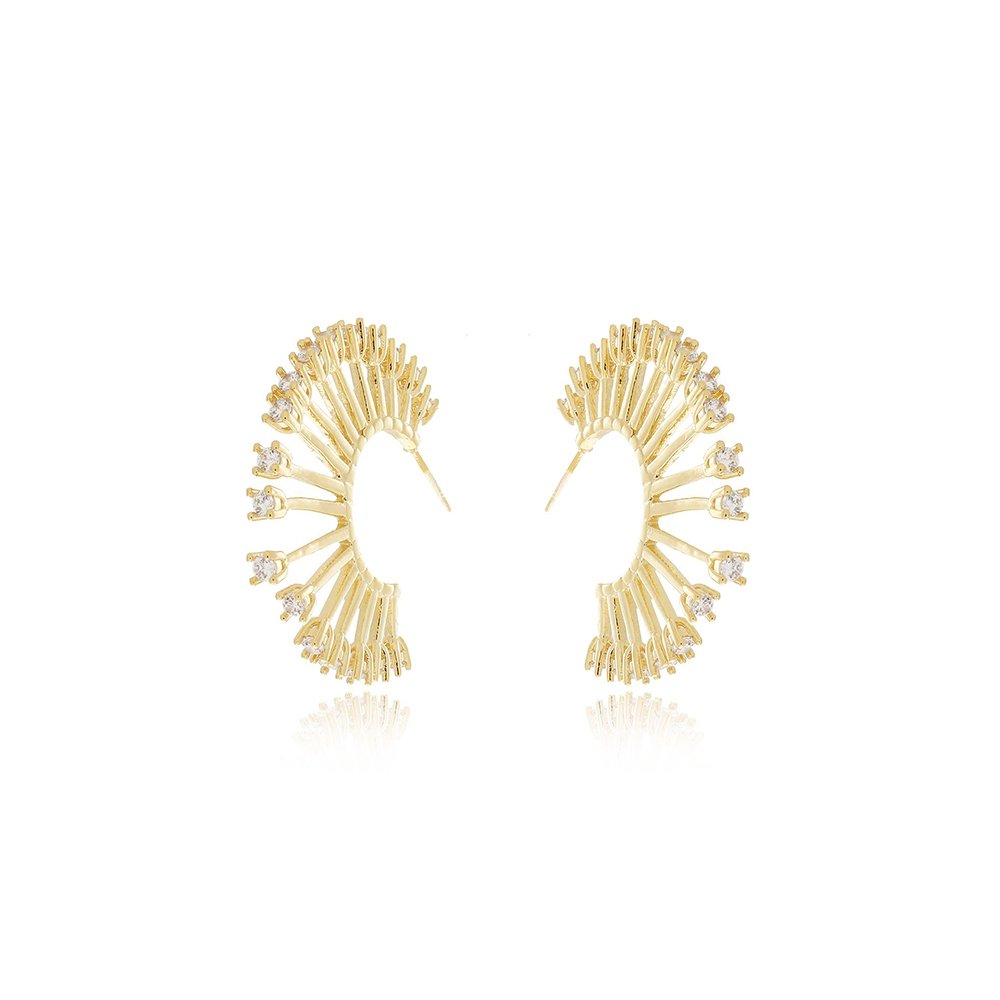Brf-872-Do Brinco Meia Argola Com Zircônias Cristais
