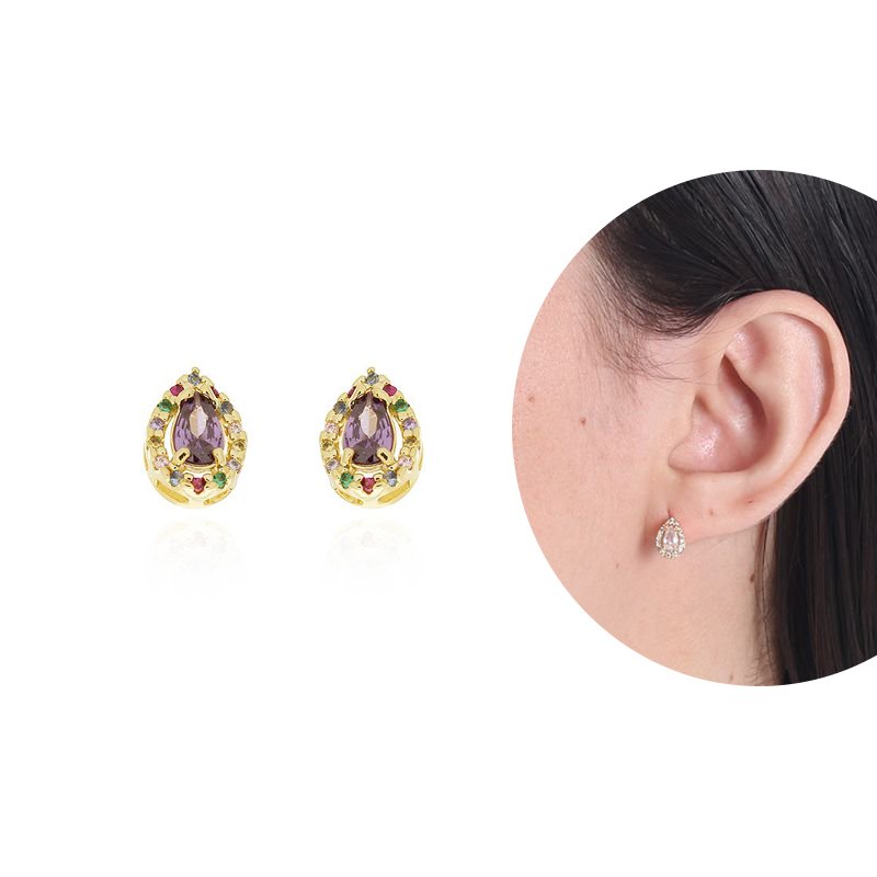 Brf-901-Do Brinco Gota Cravejado Colorido E Esmeralda