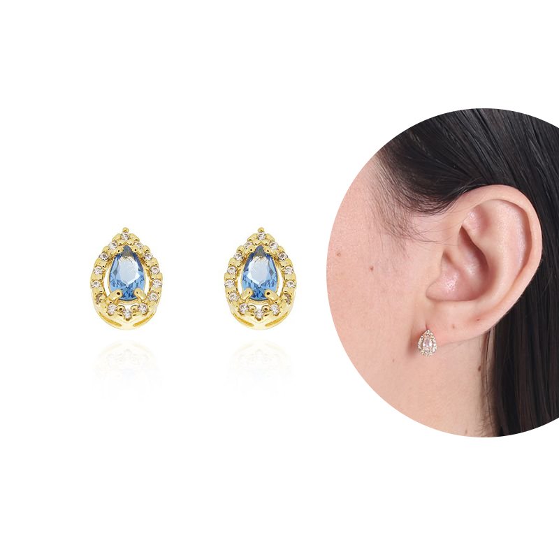 Brf-901-Do Brinco Gota Cravejado Colorido E Esmeralda