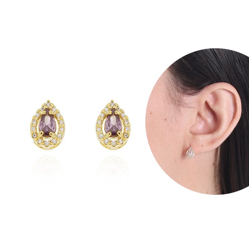 Brf-901-Do Brinco Gota Cravejado Colorido E Esmeralda