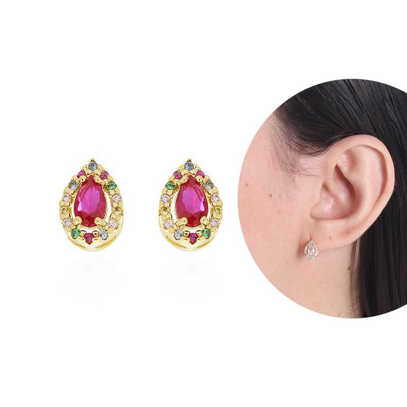 Brf-901-Do Brinco Gota Cravejado Colorido E Esmeralda