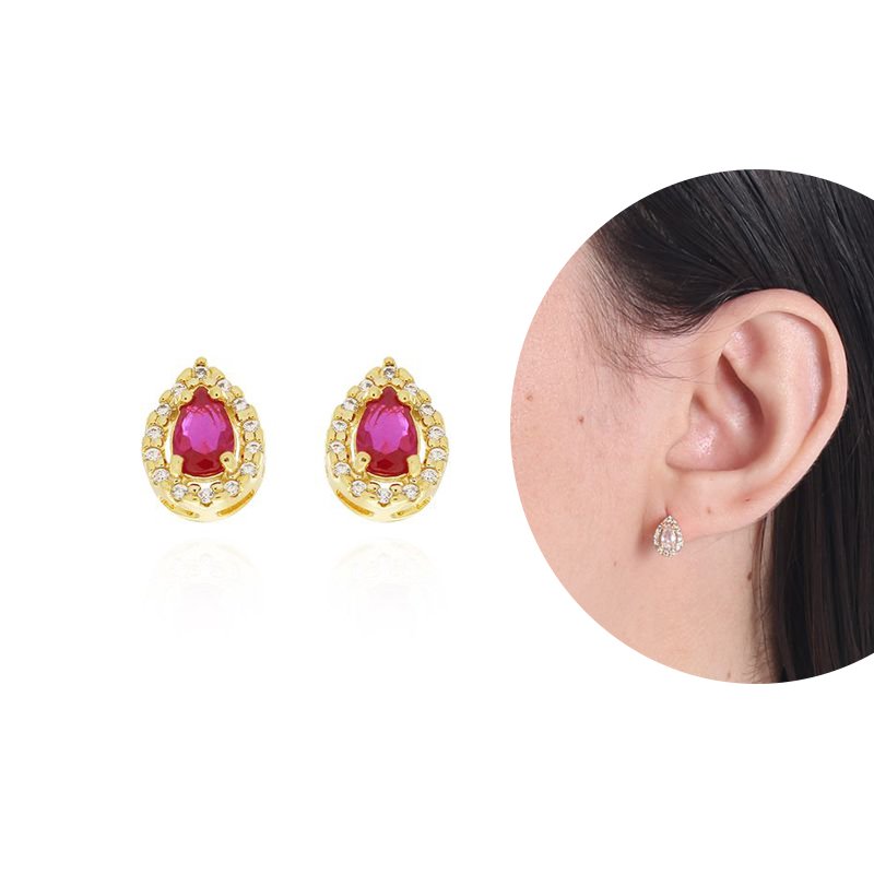 Brf-901-Do Brinco Gota Cravejado Colorido E Esmeralda