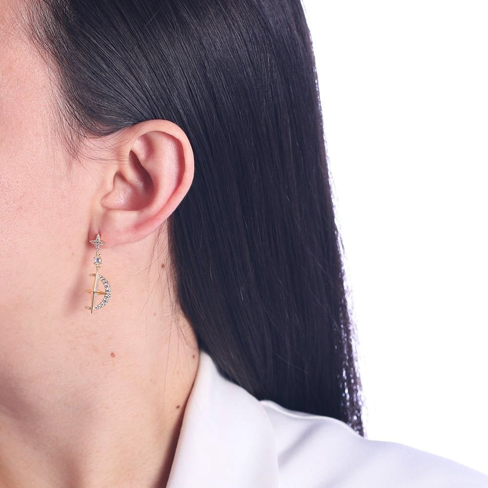 Brf-951-Do Brinco Com Lua E Estrela Cravejado Cristal