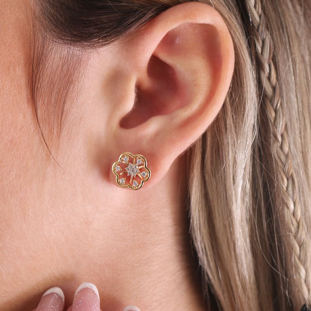 Brf-987-Do Brinco De Flor Cravejada De Zircônias Cristal