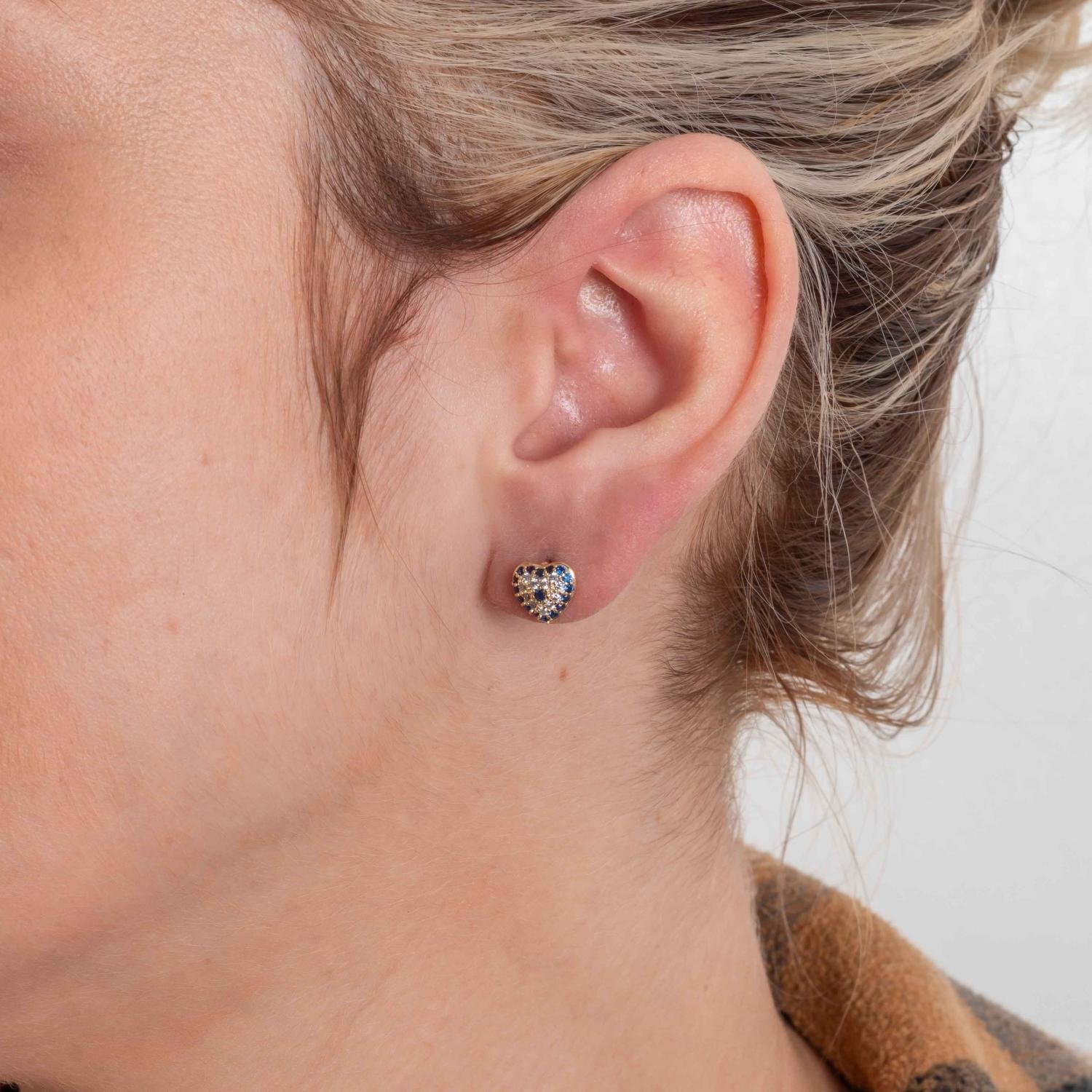 Brf-992-Do Brinco De Coração Cravejado De Zircônias Azul E Cristal