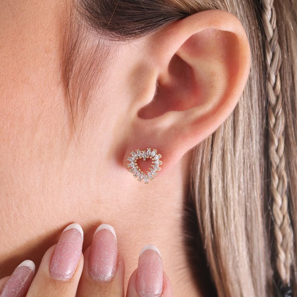 Brf-994-Do Brinco De Coração Cravejado De Zircônias