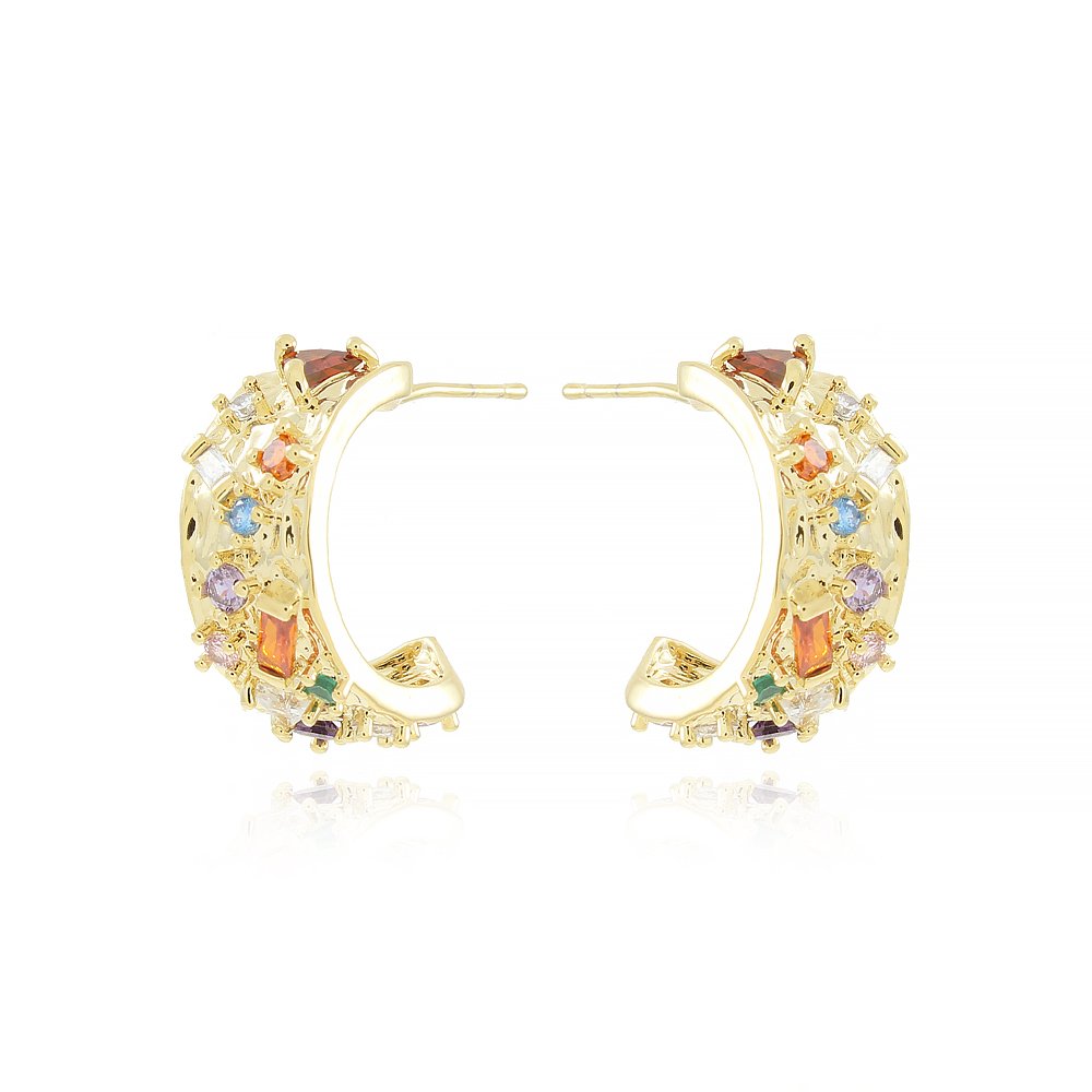 Bri-1072-Do Brinco Meia Argola Cravejada De Zircônias Coloridas (20mm)