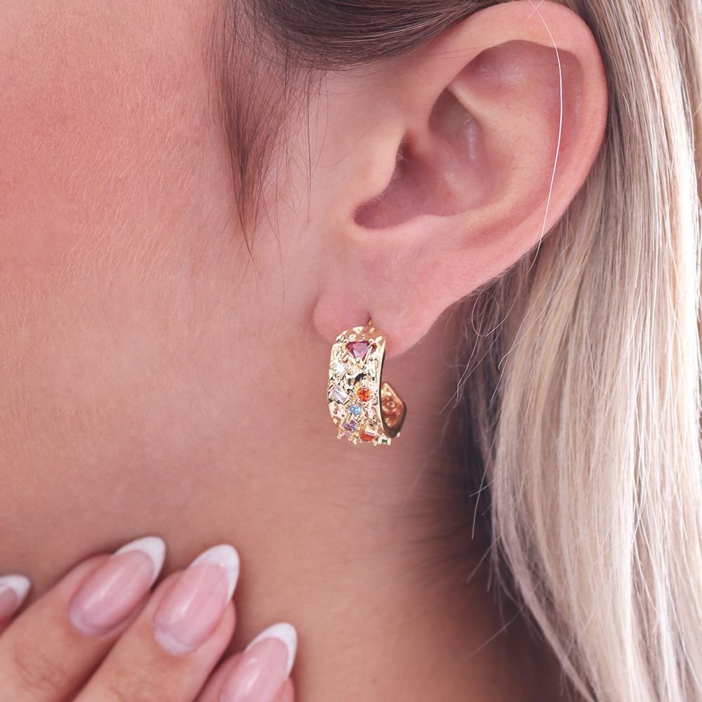 Bri-1072-Do Brinco Meia Argola Cravejada De Zircônias Coloridas (20mm)