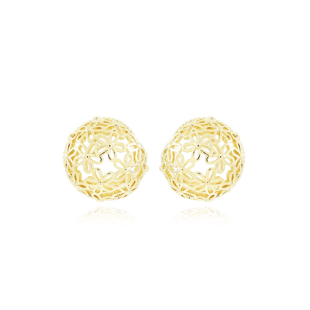 Bri-1079-Do Brinco Meia Argola Abaulada Com Design De Flores