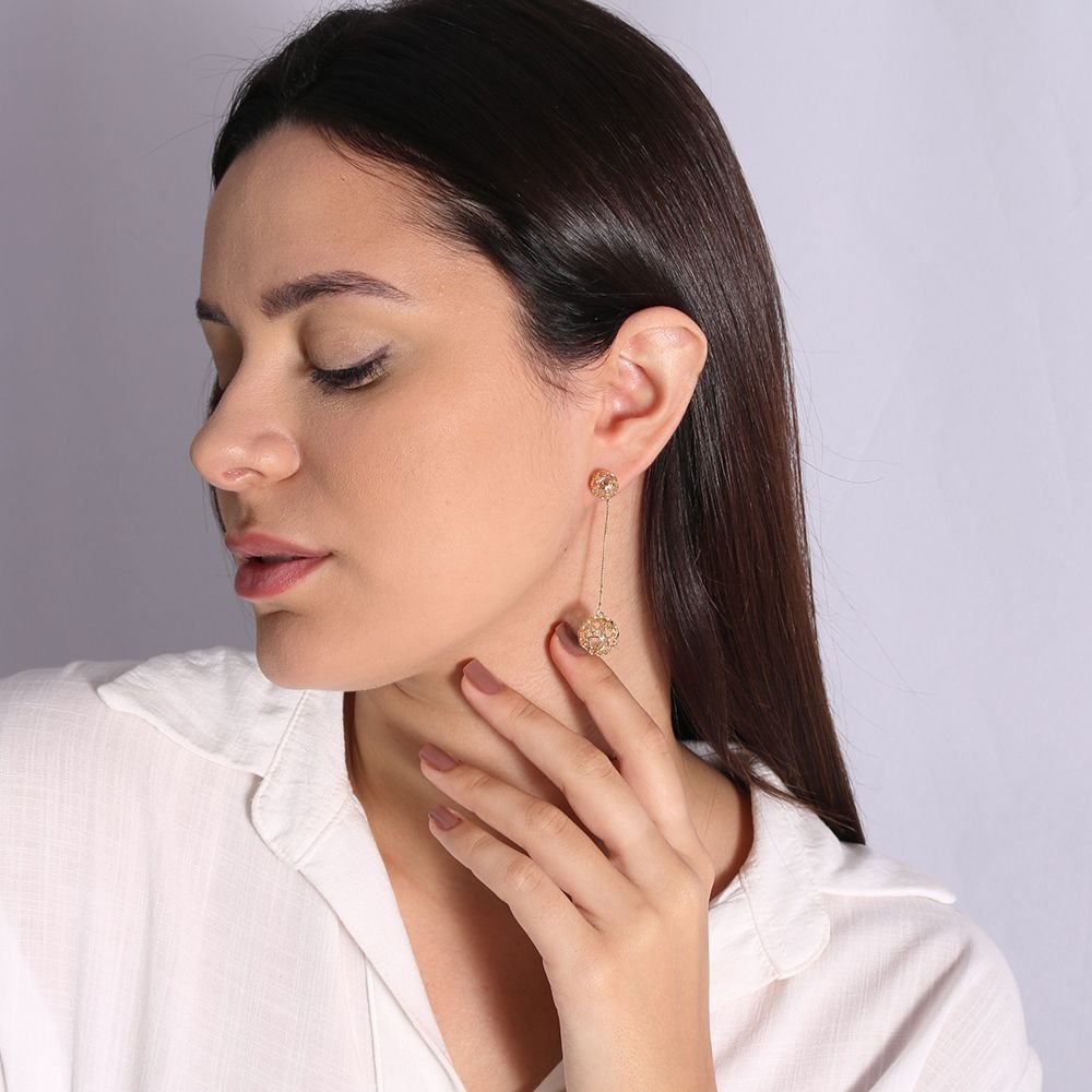 Bri-1085-Do Brinco Longo Com Esferas E Pedras Cristal