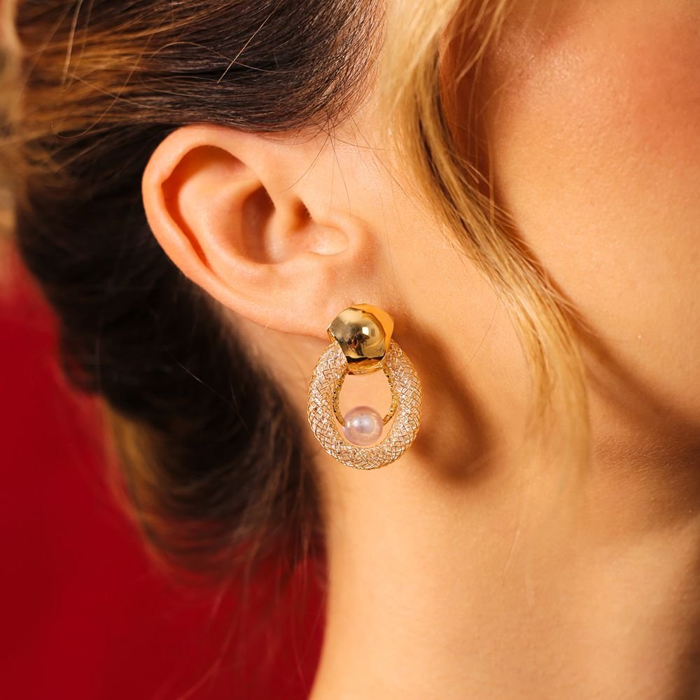 Bri-1120-Do Brinco Telinha Com Pérola E Pedrinhas