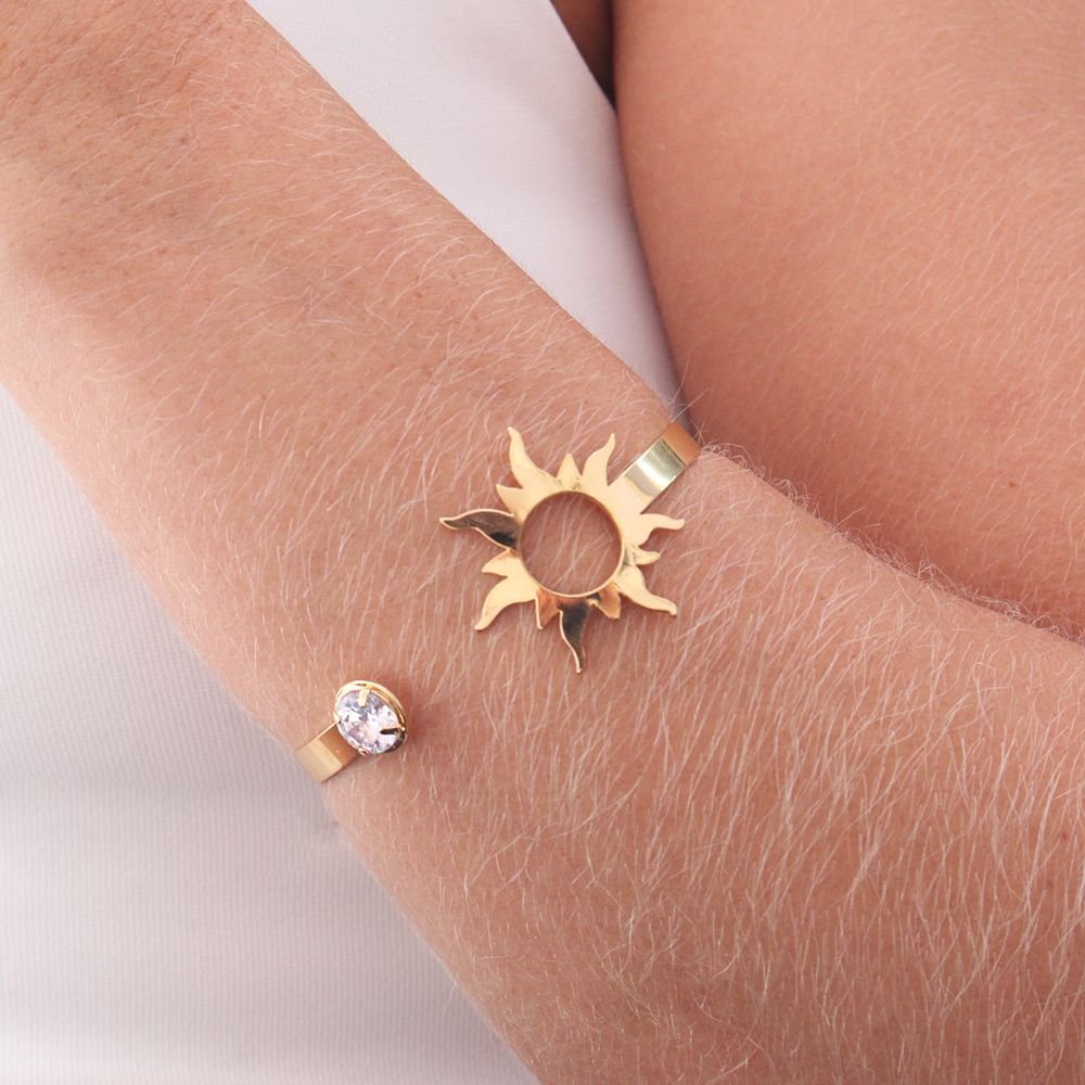 Brls-3806-Fo Bracelete de Sol Aberta com Zircônia. 