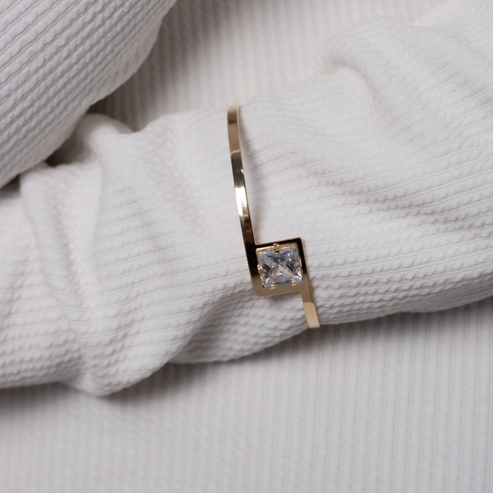 Brls-4177-Fo Bracelete Rígido com Pedra Quadrada Cristal. 