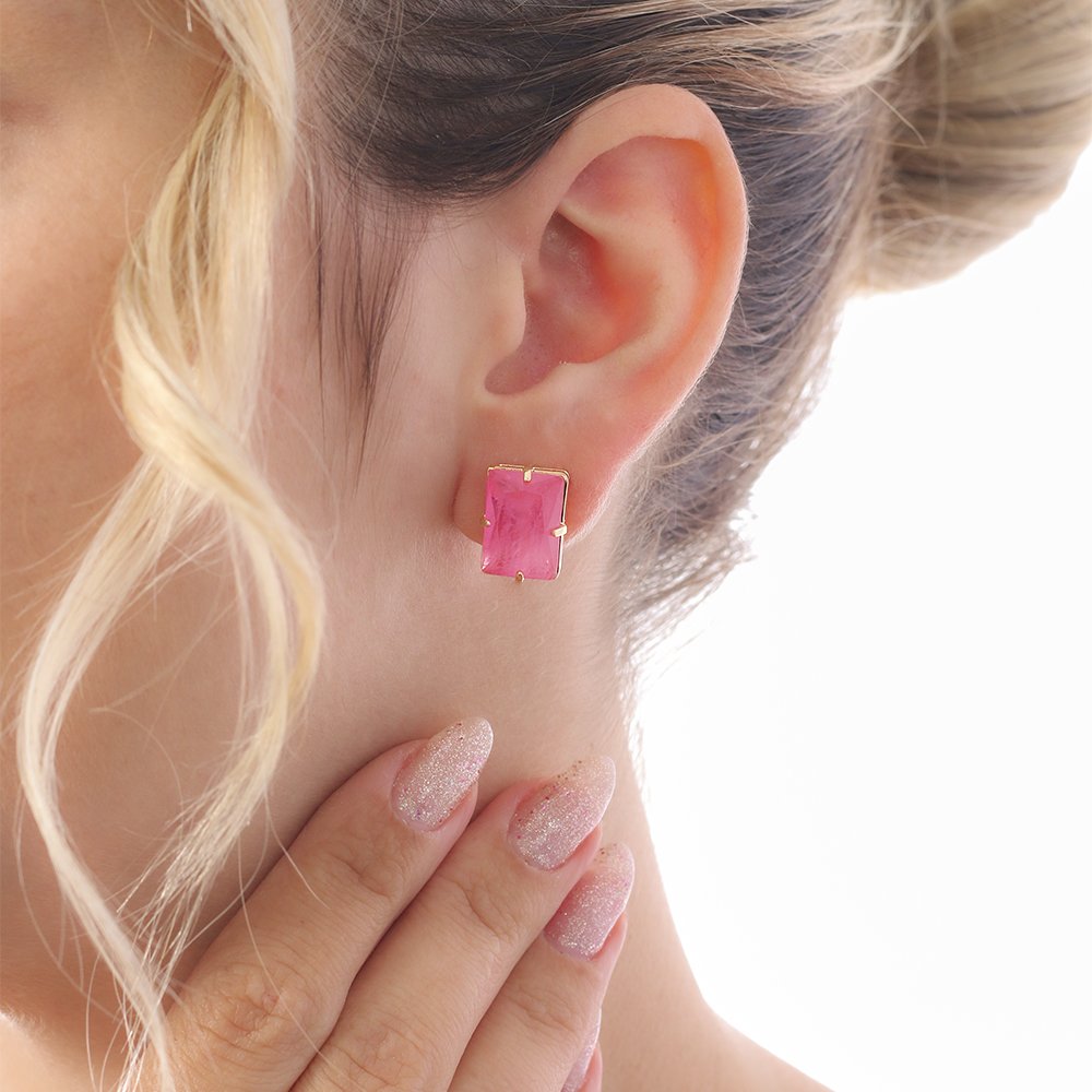 Brp-28-Do Brinco De Pressão Retangulo Cravejado Laranja Fusion (1,4cm).