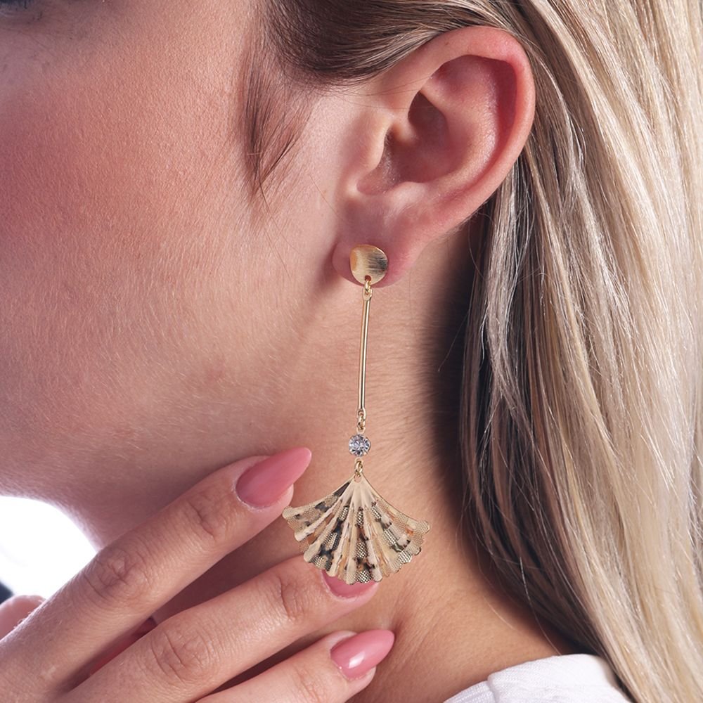 Brt-1080-Do Brinco De Pêndulo Com Zircônia E Design De Leque