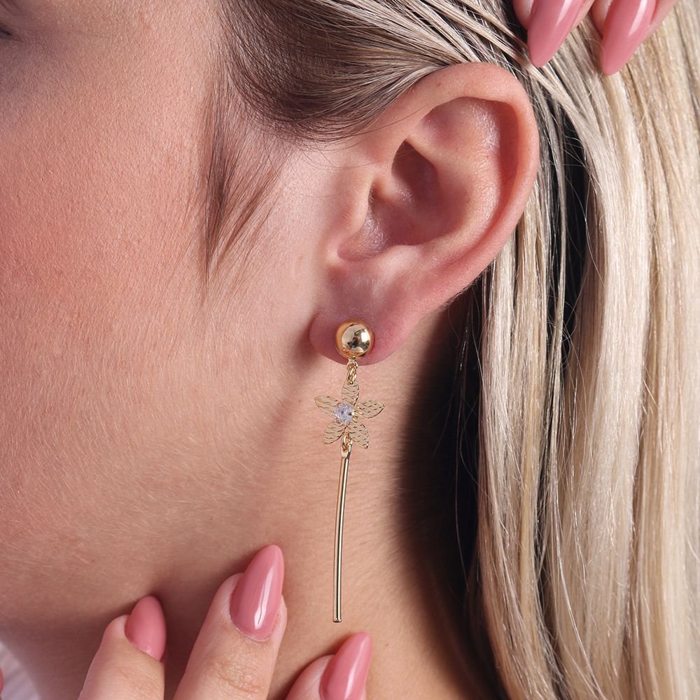 Brt-1387-Do Brinco Design Pêndulo E Flor Cravejada