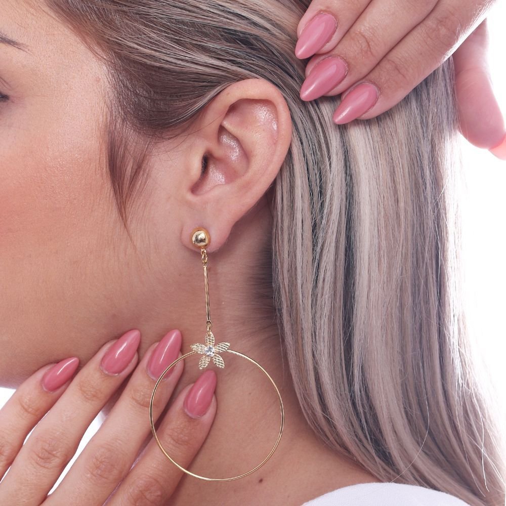 Brt-1405-Do Brinco De Argola Com Pêndulo E Flor 