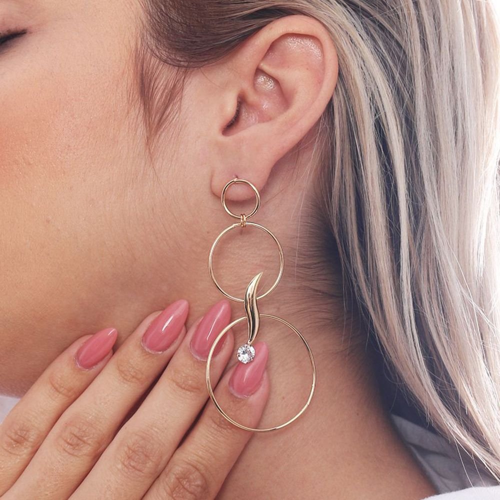 Brt-1566-Do Brinco Com Três Argolas Zircônia E Pêndulo 