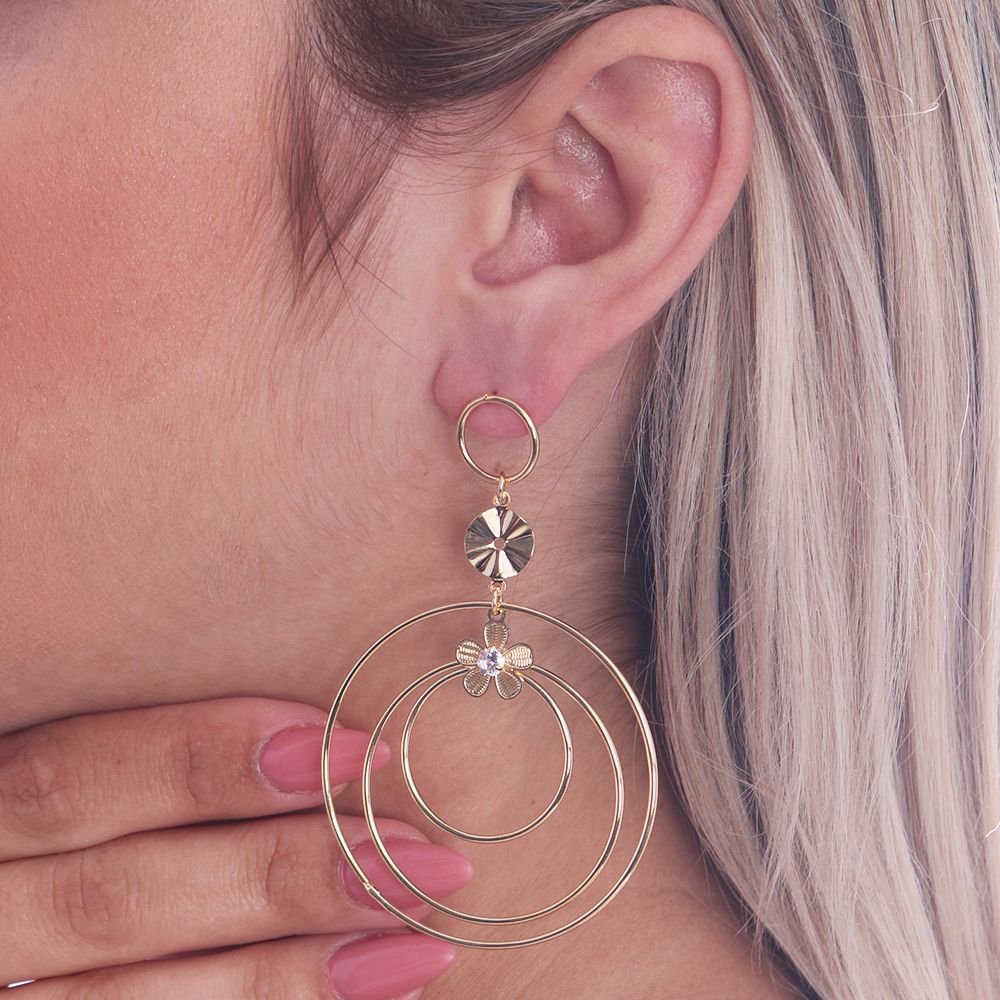 Brt-1585-Do Brinco Argola Dupla Flor Com Zircônia