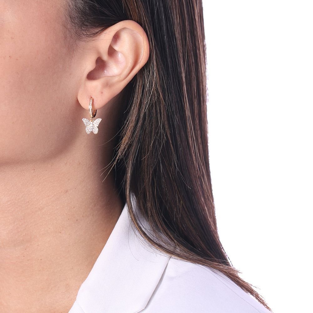 Brt-2122-Do Brinco Argolinha Articulada De Borboleta Cravejada Cristal
