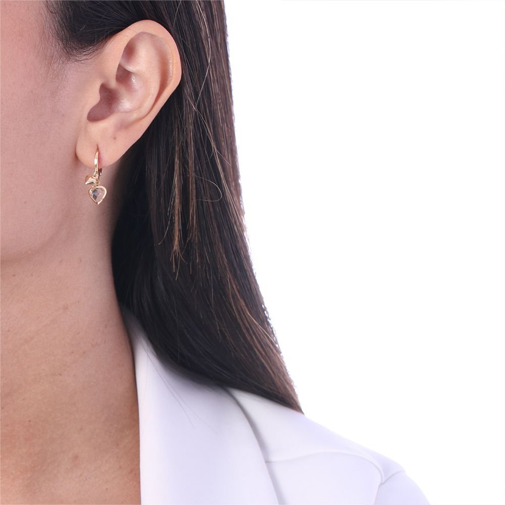 Brt-2160-Do Brinco De Argolinha Com Coração De Zircônia Azul