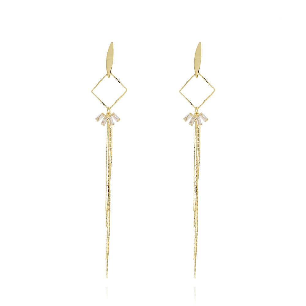 Brt-3016-Do Brinco Geométrico Com Franja E Zircônia