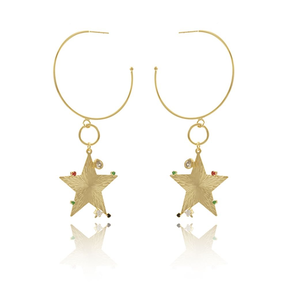 Brt-3065-Do Brinco Argola Com Estrela E Zircônia (8,2cm)