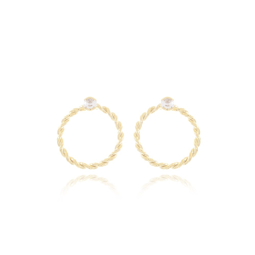 Brt-3286-Do Brinco Argola Torcida Com Pedra Cristal.