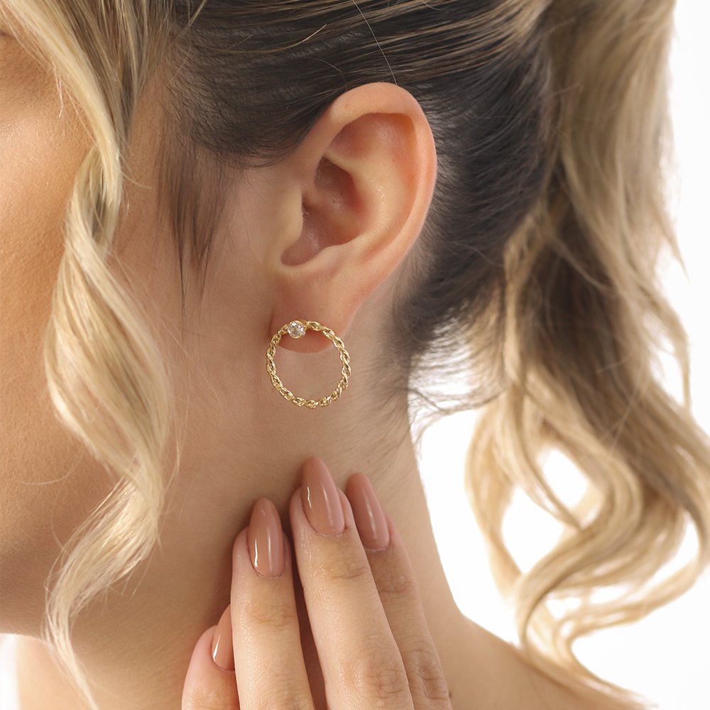 Brt-3286-Do Brinco Argola Torcida Com Pedra Cristal.